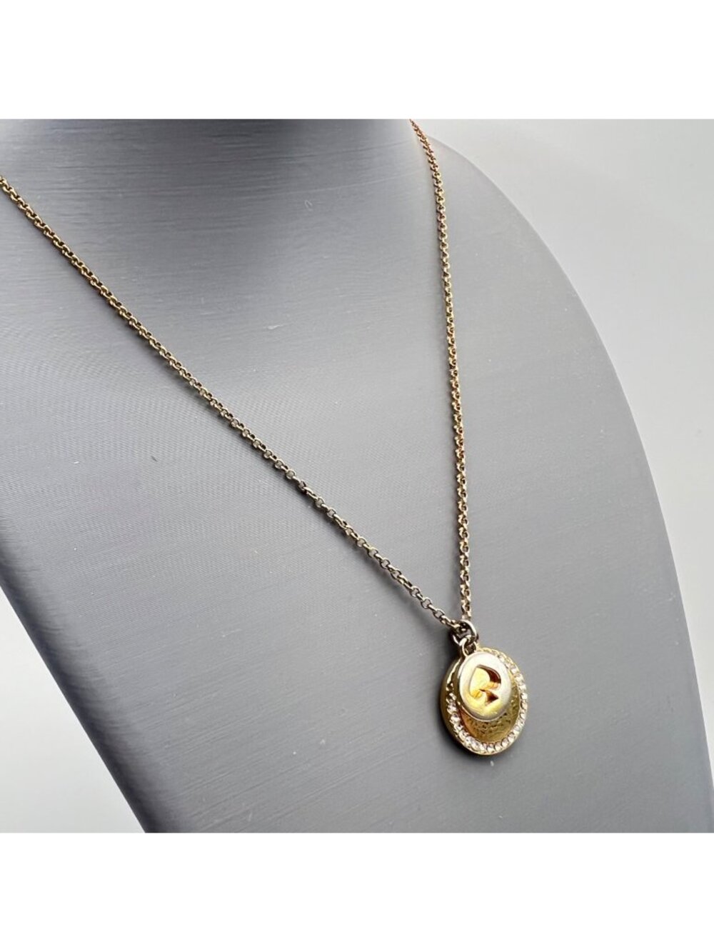 Kate Spade Gold Tone Pendant Necklace Spot the Spade Charm Crystals 17.5+3"
